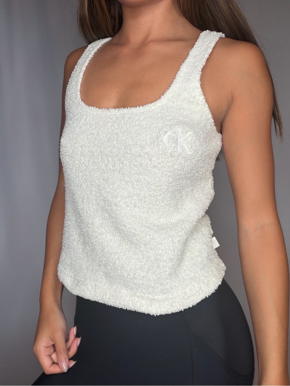 Calvin Klein Cream Terry Scoop Neck Tank